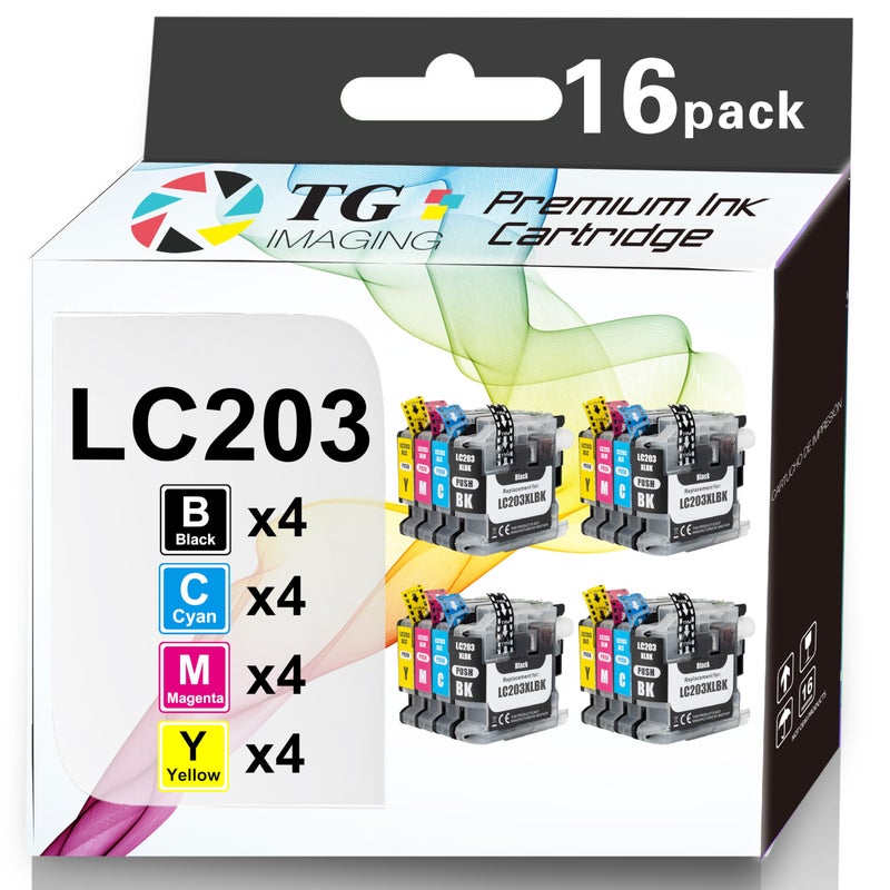 TG Imaging Compatible LC203CL Ink Cartridge Replacement for Brother LC203 Ink Color LC201 for MFC-J460DW MFC-J480DW MFC-J680DW MFC-J880DW MFC-J885DW MFC-J4320DW Printer (16-Pack,4B4C4Y4M) - Image 1